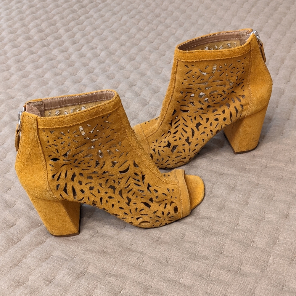 Mustard Yellow Floral Laser Cutout Booties RARE!